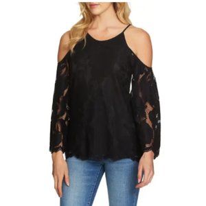 NWT 1. State The Curator Cold Shoulder Tie Long Sleeve Black Lace Blouse Top M